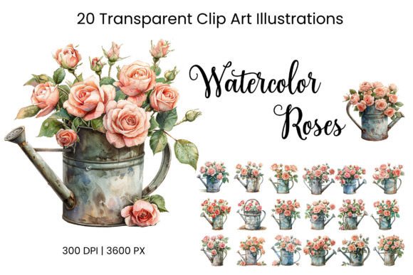 Download Watercolor Soft Pink Roses in a Pot - Rose Collection