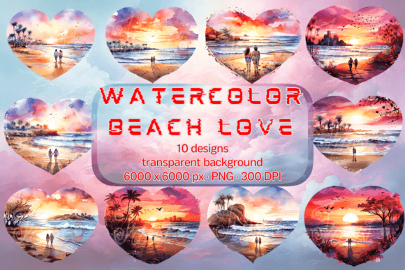 Download Heart Clip Art Watercolor Beach Love Set - Premium Bundle