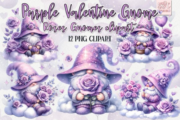 Download Watercolor Violet Roses Valentine Gnomes - Rose Collection