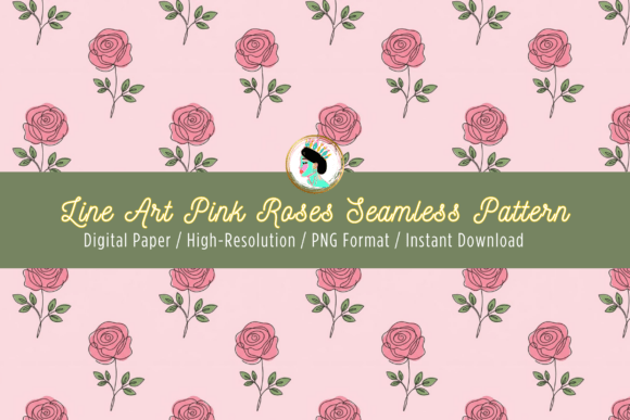Download Line Art Pink Roses Seamless Pattern PNG - Rose Collection