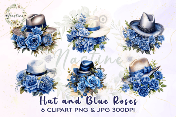 Download Hat and Blue Roses Watercolor Clipart - Rose Collection