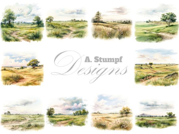 Download Grassland Landscape Clipart Watercolor - Premium Resources
