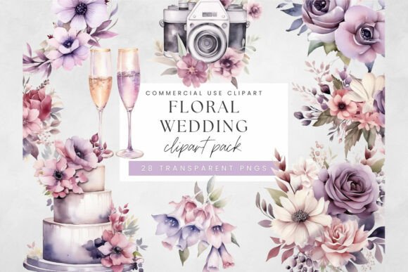 Download Purple Wedding Watercolor Clipart Set - Purple wedding Collection