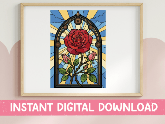 Download Red Rose Stained Glass Window Print - Rose Collection